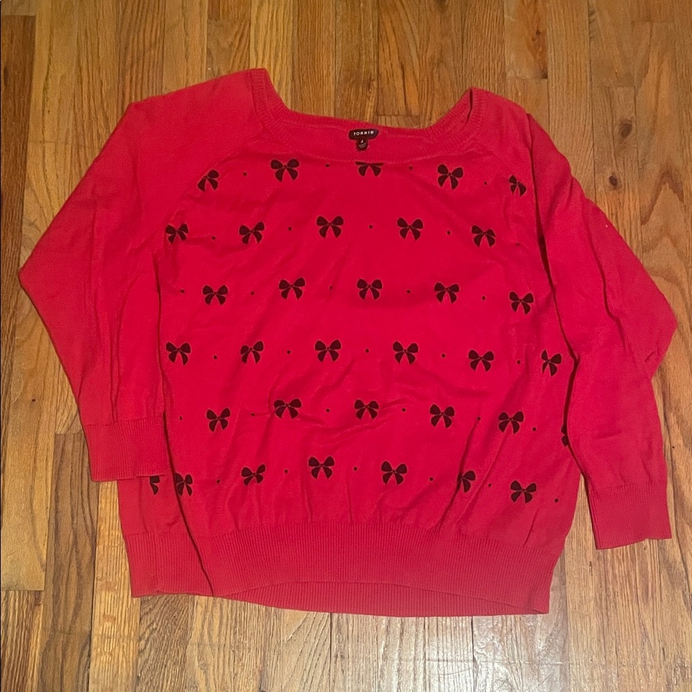 Torrid Red Sweater with Black Bow Pattern